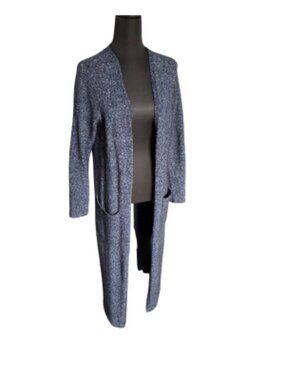 Theory Long Maxi Duster Cardigan Sweater Size M Navy Tweed Excellent Condition
